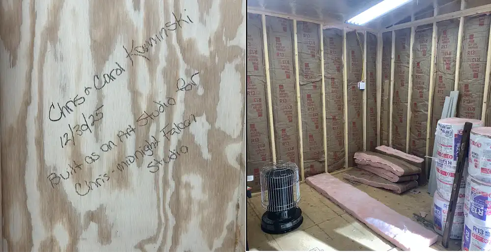 insulation installed inside workshop studio walls