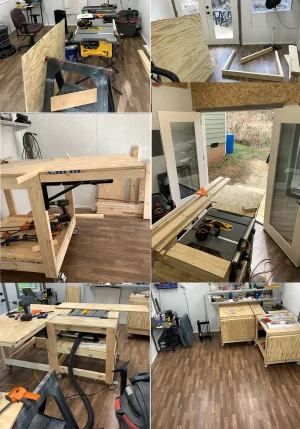 building workbenches, studio bench layout, workshop setup benches